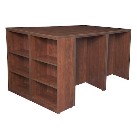 Regency Desk Quad with Bookcase End Legacy Stand Up Desk, Quad, w/Bkcase End, 46" D X 42" H, 85" W X Cherry LSSDQUAD8546CH